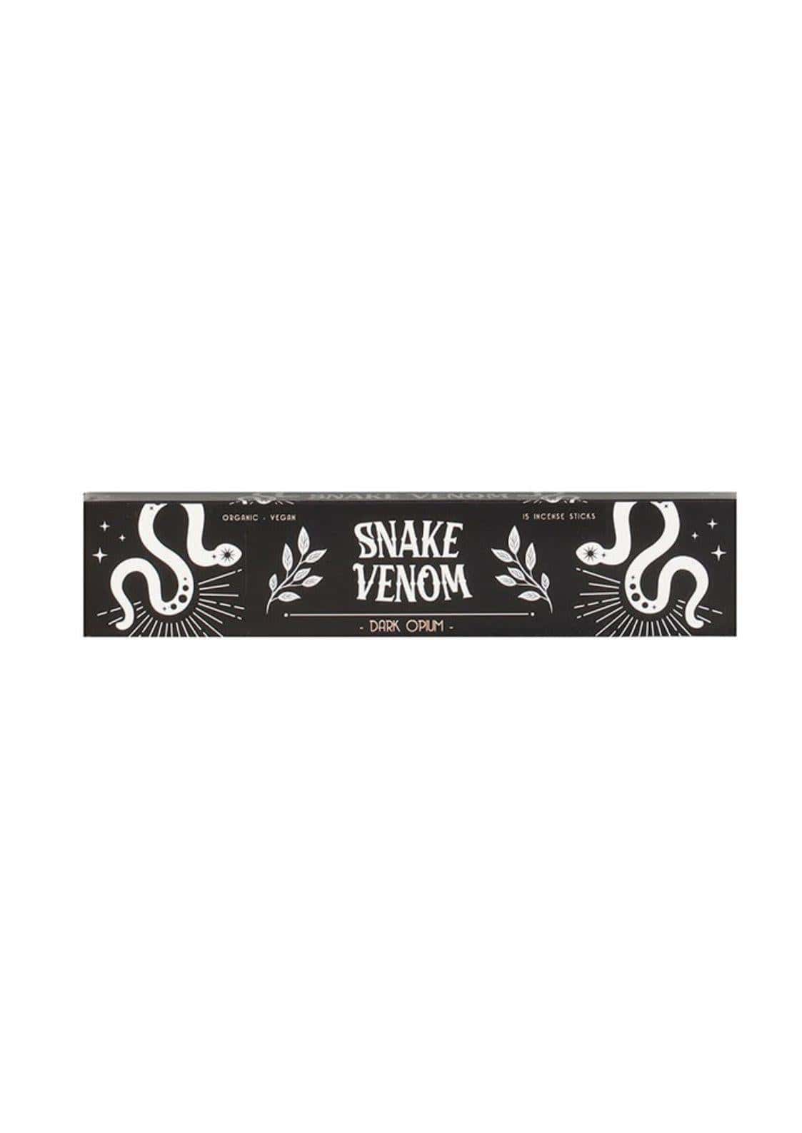 Black rechteckige räucherstäbchenbox mit weißem schlangen- und blattmotiv snake venom schwarz gothic horror style