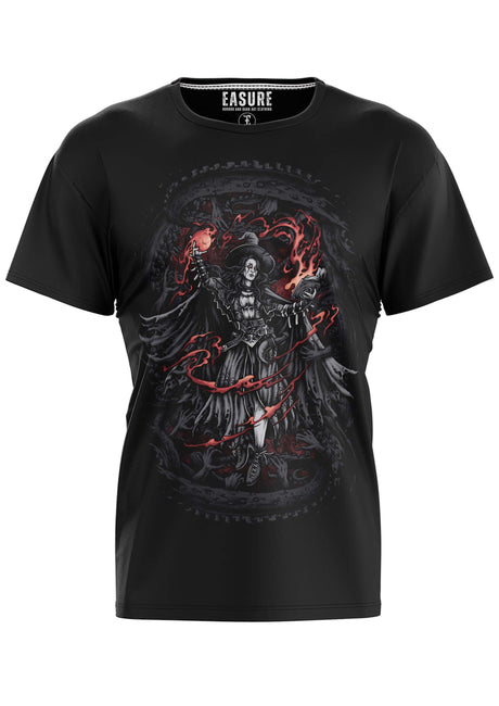 Schwarzes T-Shirt mit Hexengrafik.
