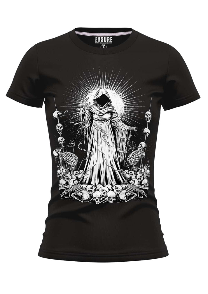 Schwarzes soul reaper girlie shirt mit detailliertem weißen grim reaper print aus strapazierfähigem stoff und weicher qualität