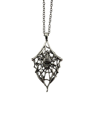 Silberner spider and web halskette mit filigranem spinnennetzdesign passend zu gothic kleidung und horror styles