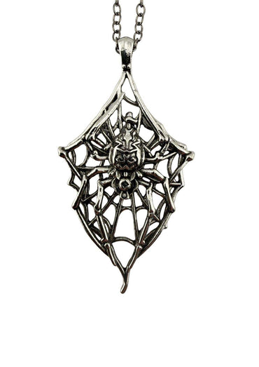 Detailaufnahme Gothic Halskette aus Edelstahl mit Spinnen Anhänger in silber