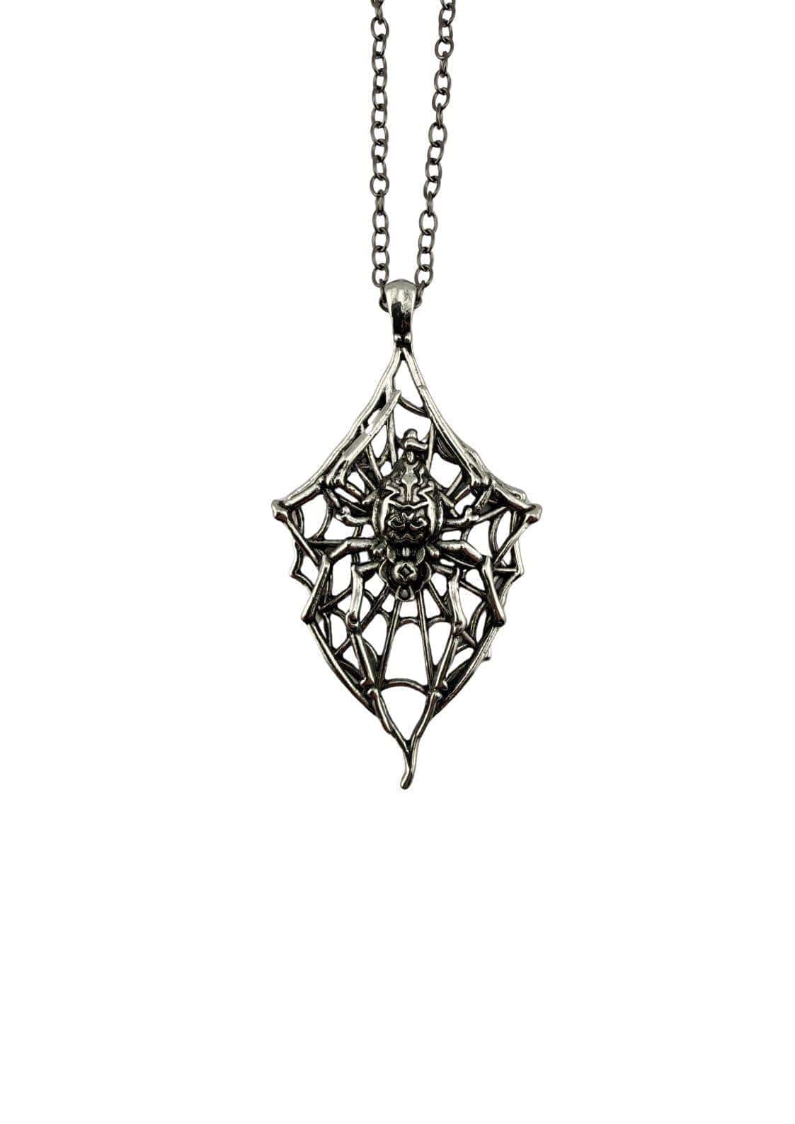 Silberne spider and web halskette mit filigranem spinnennetzdesign ideal für gothic kleidung und horror fans