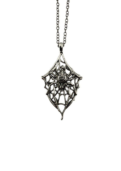 Silberne spider and web halskette mit filigranem spinnennetzdesign ideal für gothic kleidung und horror fans
