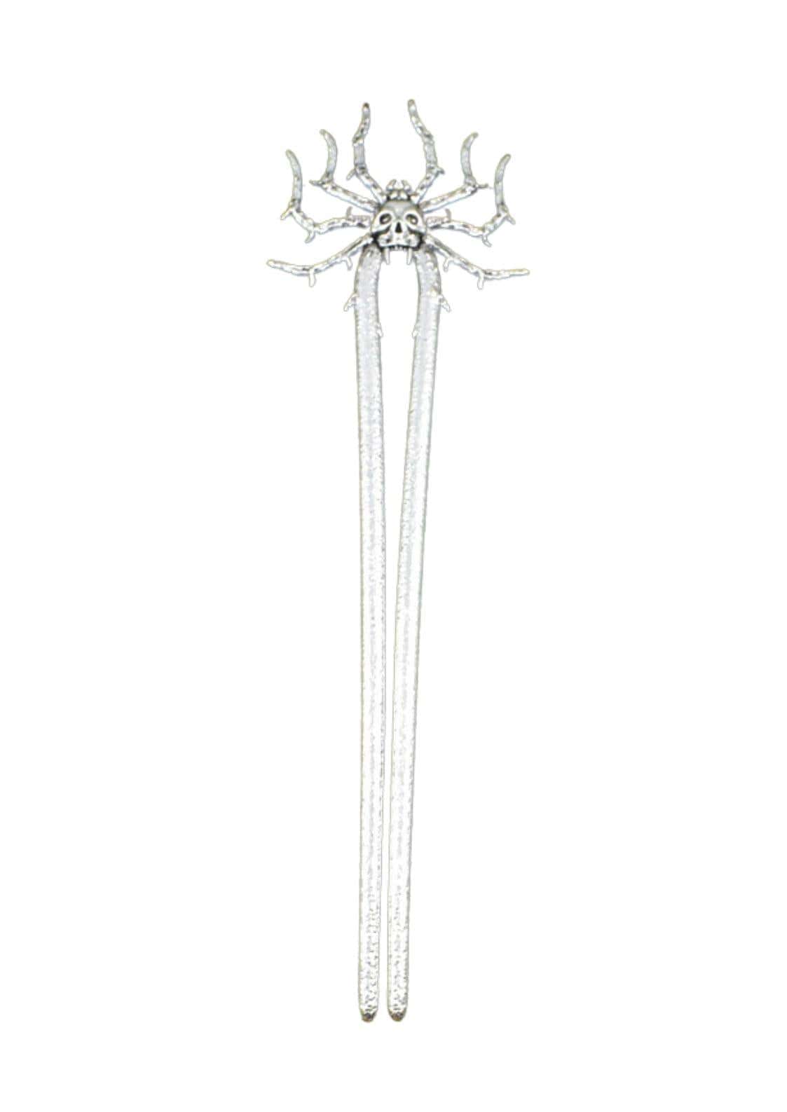 Silberne spider skull haarnadel mit schädelgesicht und spinnendetails für gothic haarklammer und besondere anlässe