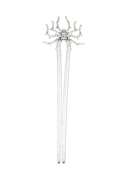 Silberne spider skull haarnadel mit schädelgesicht und spinnendetails für gothic haarklammer und besondere anlässe