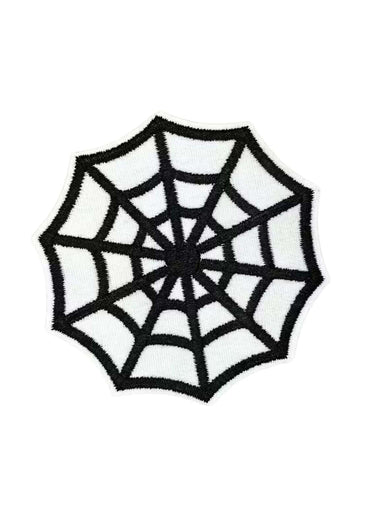 Schwarzes spider web black patch aus stoff mit spinnennetzdesign zur dekoration