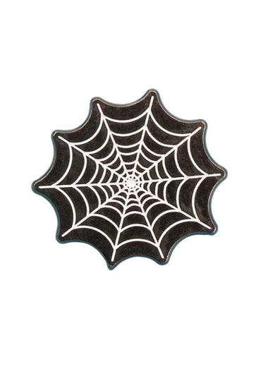 Markanter gothic-pin spiderweb pin in schwarz mit weißem spinnwebenmuster aus metall für gothic style