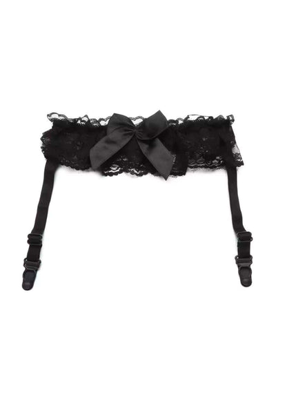 Schwarzer spitze mit strumpfhalter mit satin schleife und verstellbaren trägern ideal für gothic kleidung