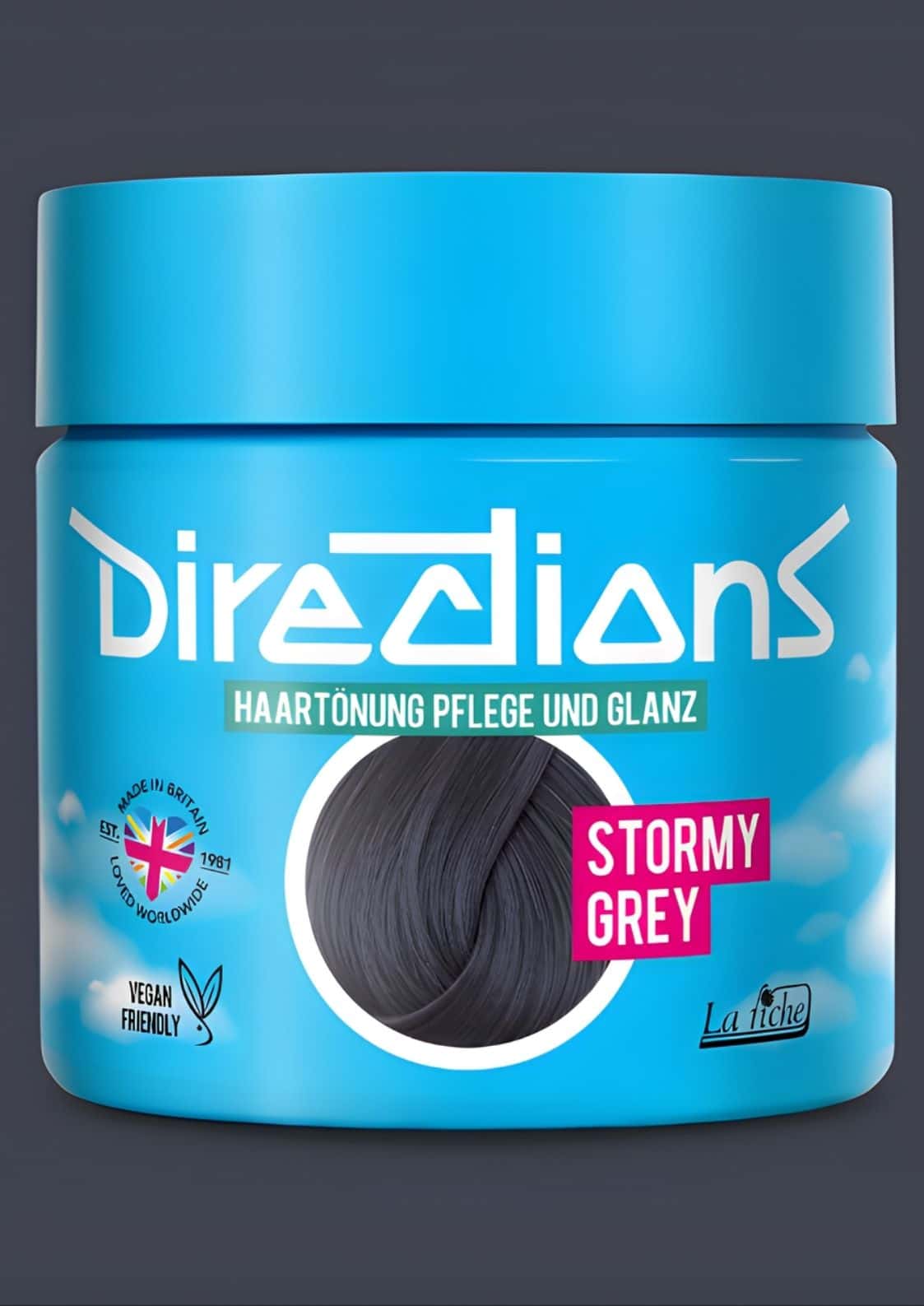 Stormy grey directions 100ml semi-permanente haarfarbe in intensivem metallischem silberweißem haar mit glänzendem blauem zylinder