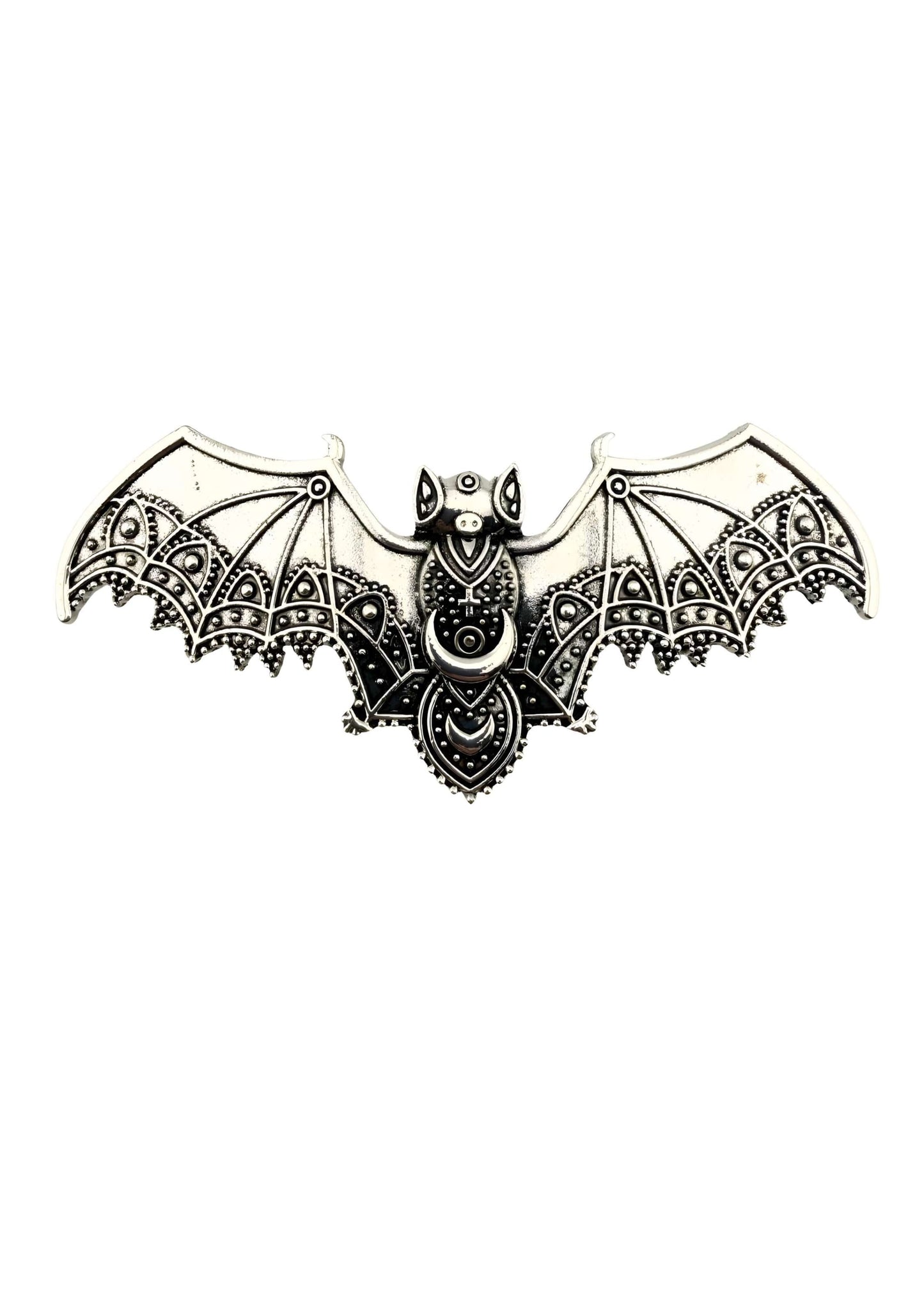 Silberner gotischer Fledermaus-Haarklammer mit Mond-Design aus Metall
