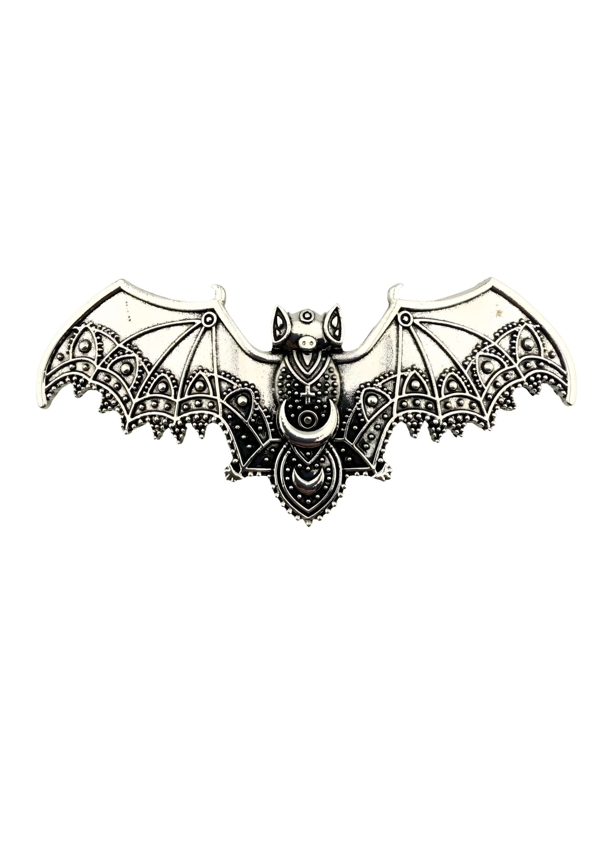 Silberner gotischer Fledermaus-Haarklammer mit Mond-Design aus Metall