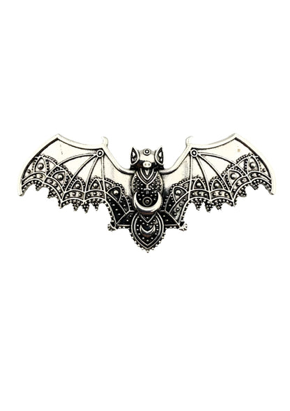 Silberner gotischer Fledermaus-Haarklammer mit Mond-Design aus Metall
