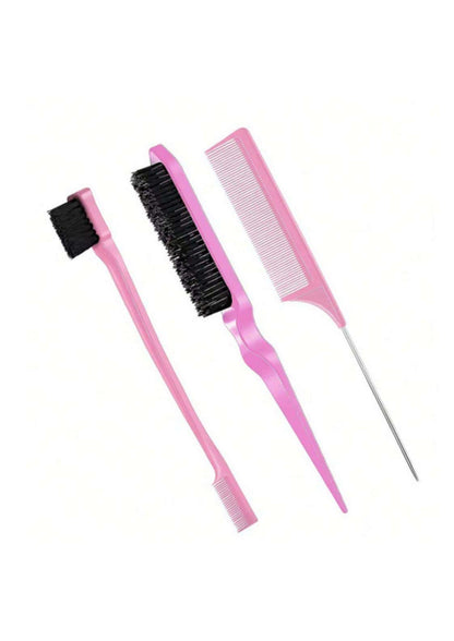 Styling kamm set pink mit schwarzer bürste, metallspitze kamm und abgewinkeltem detangler für präzise haarfarbtechniken und zuverlässiges friseur zubehör