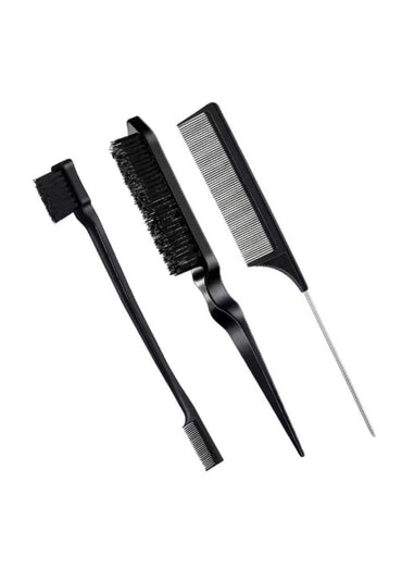 Schwarzes styling kamm set aus kunststoff mit feinkamm, breiter pinsel und präzisionsbürste für präzise haarfarben und friseur zubehör
