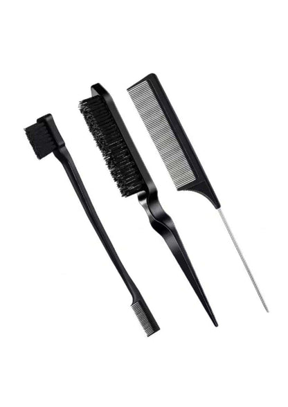 Schwarzes styling kamm set aus kunststoff mit feinkamm, breiter pinsel und präzisionsbürste für präzise haarfarben und friseur zubehör