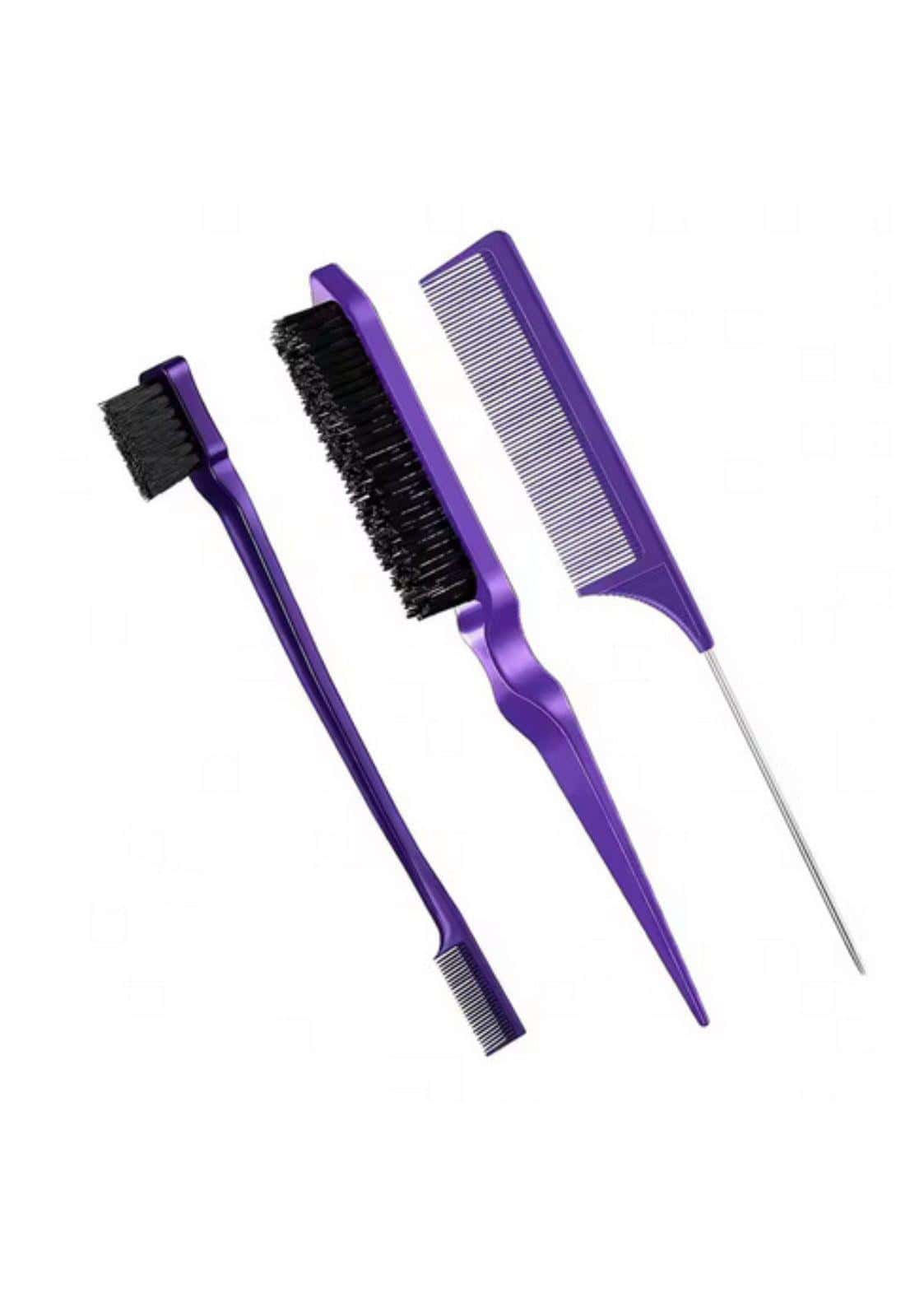 Lila styling kamm set mit wide-tooth kamm, entwirrbürste und metall pick für präzises abteilen friseur zubehör