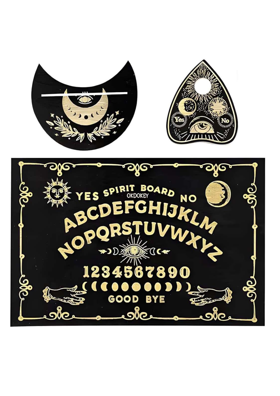 Mond ouija spirit board in tiefschwarze design mit gold folienverzierung und mond und auge motiv