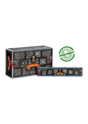 Ornamentale schwarze und silberne super hit räucherstäbchenbox mit gotischen mustern für horror und gothic kleidung fans