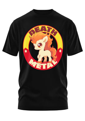 Schwarzes Sweet Death Metal T-Shirt mit Cartoon-Pony in Logo
