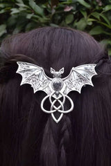Silberne Fledermaus-Haarklammer The Bat mit gotischem keltischem Knoten und Flügeln