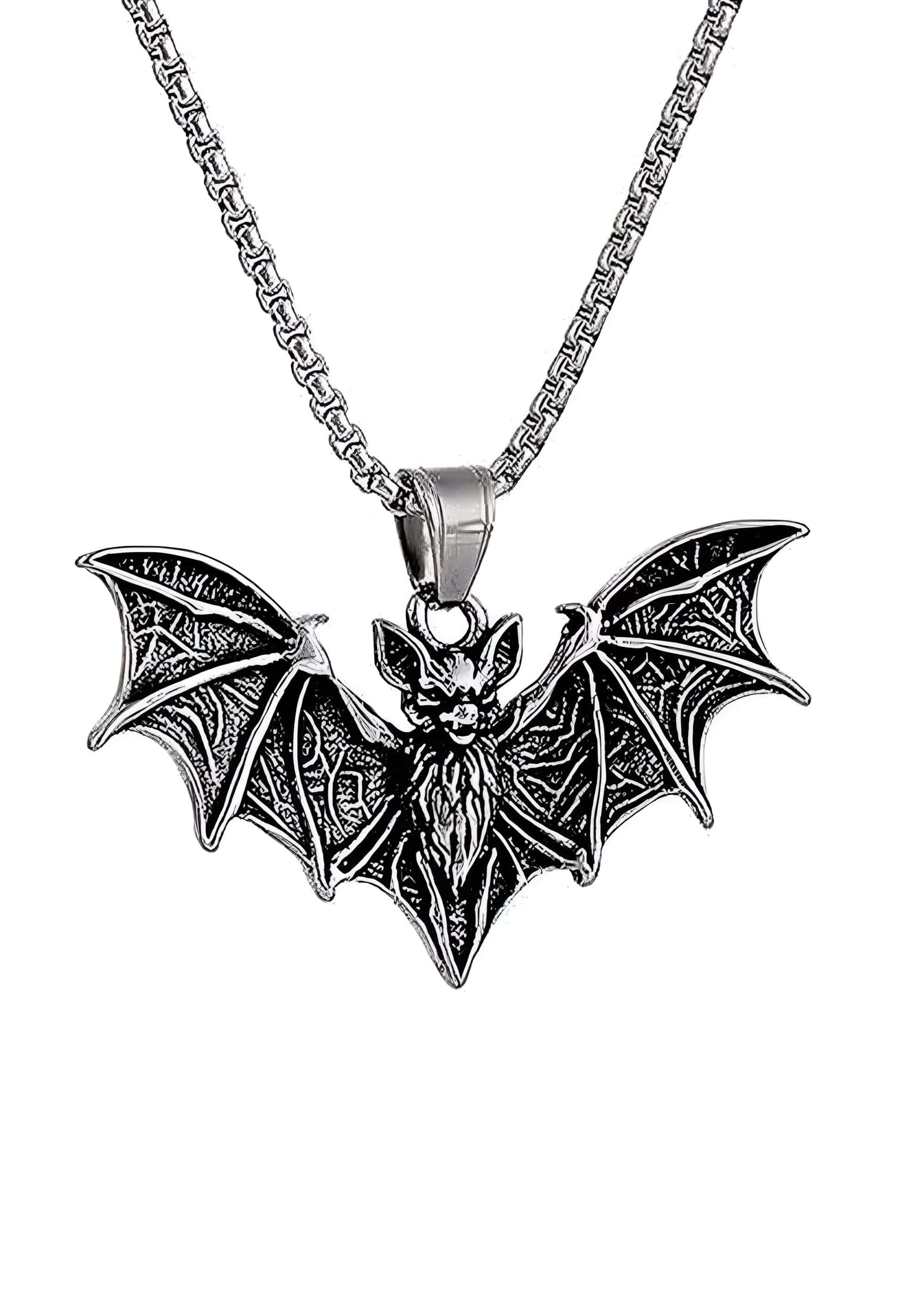 Silberne halskette the bat mit gotischem fledermausanhänger und filigranen details für horror fans