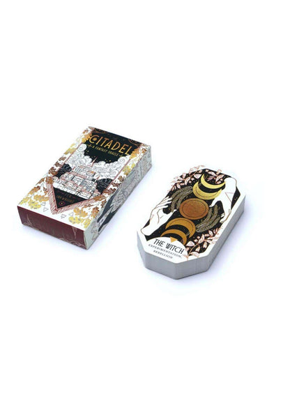 The citadel fantasy oracle tarot deck 60 karten mit dekorativer oktogonaler rückseite in schwarz gold mit mond- und floralmustern