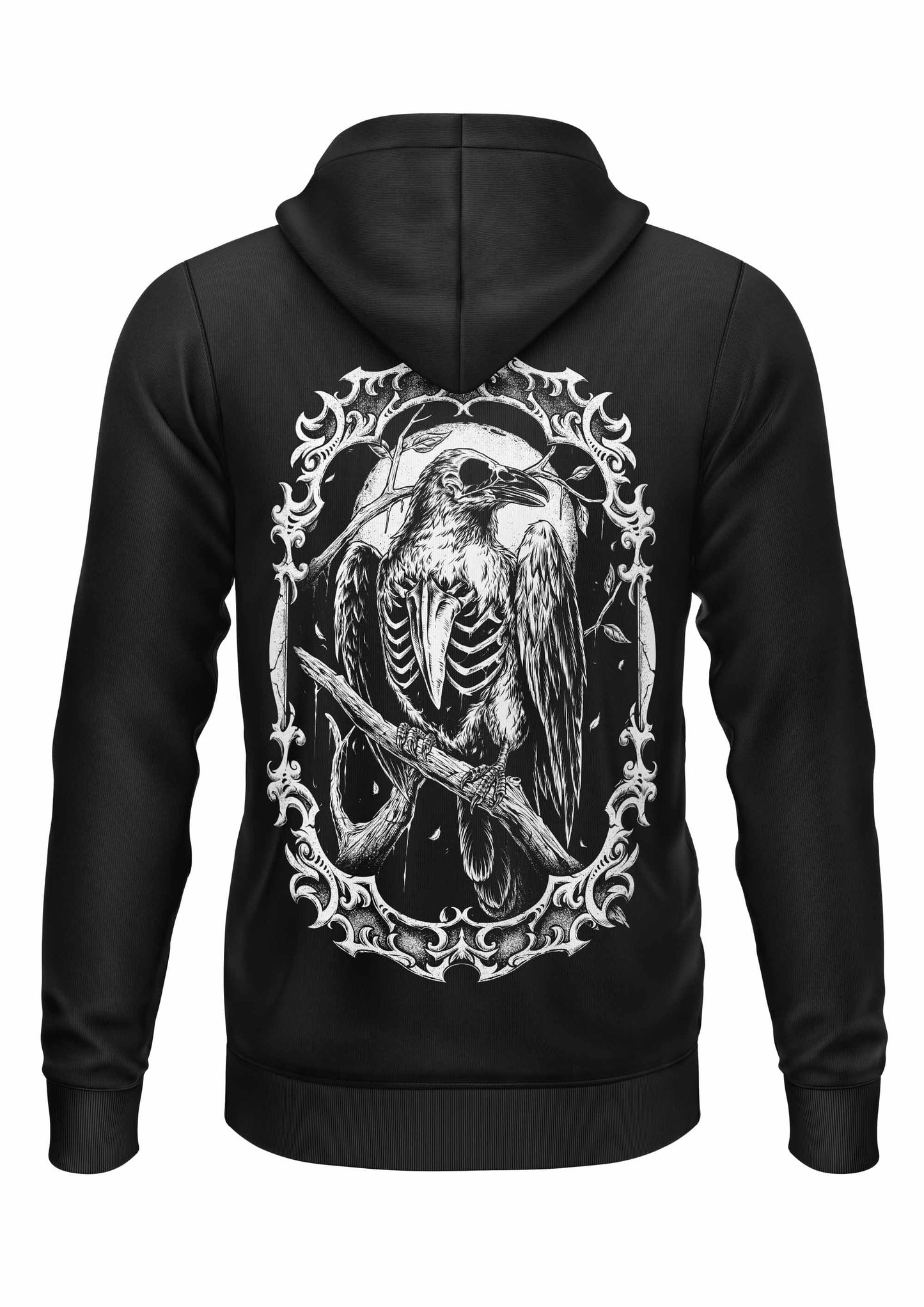Schwarzes Gothic-Hoodie THE CROW ZIPPER mit Skelettrabe