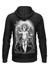 Schwerer Unisex Hoodie mit Dämonenengel-Backprint, Teufelsgebet-Motiv