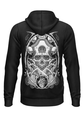 Schwerer Unisex Hoodie THE DEMON mit weißem Totenkopfmotiv