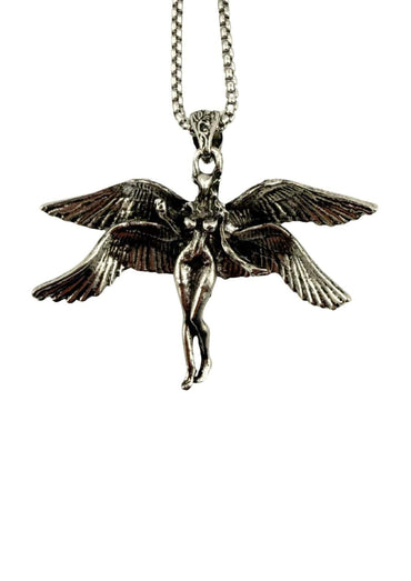 Silberne flügelengel anhänger halskette the flying death mit detaillierter gravur und boxkette gothic stil