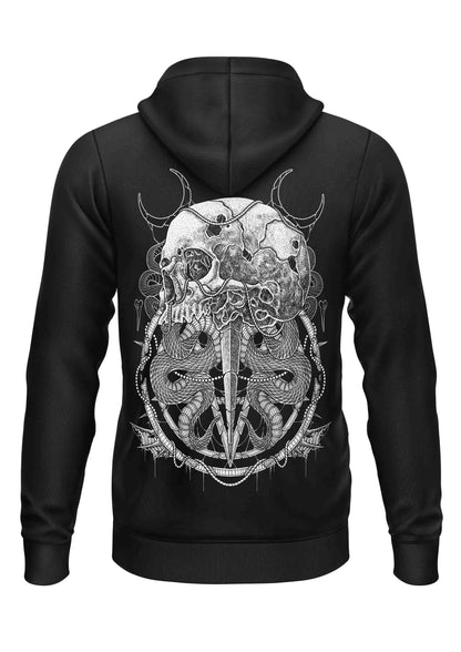 Schwerer Unisex Hoodie mit weißem Totenkopf-Rückenprint