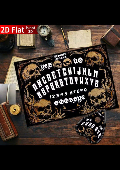 Schwarzes spirit board the skulls ouija board mit goldenen schädel- und flammendesign im klassische ouija-tradition style