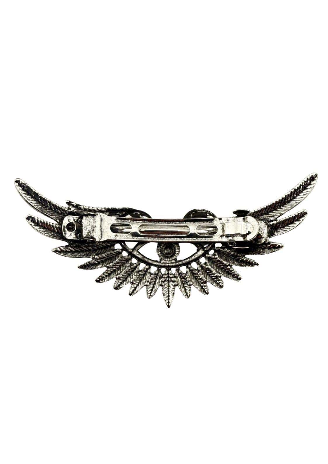 Silver haarklammer the wing mit augenmotiv in der mitte ideal für gothic haare und als gothic haarklammer