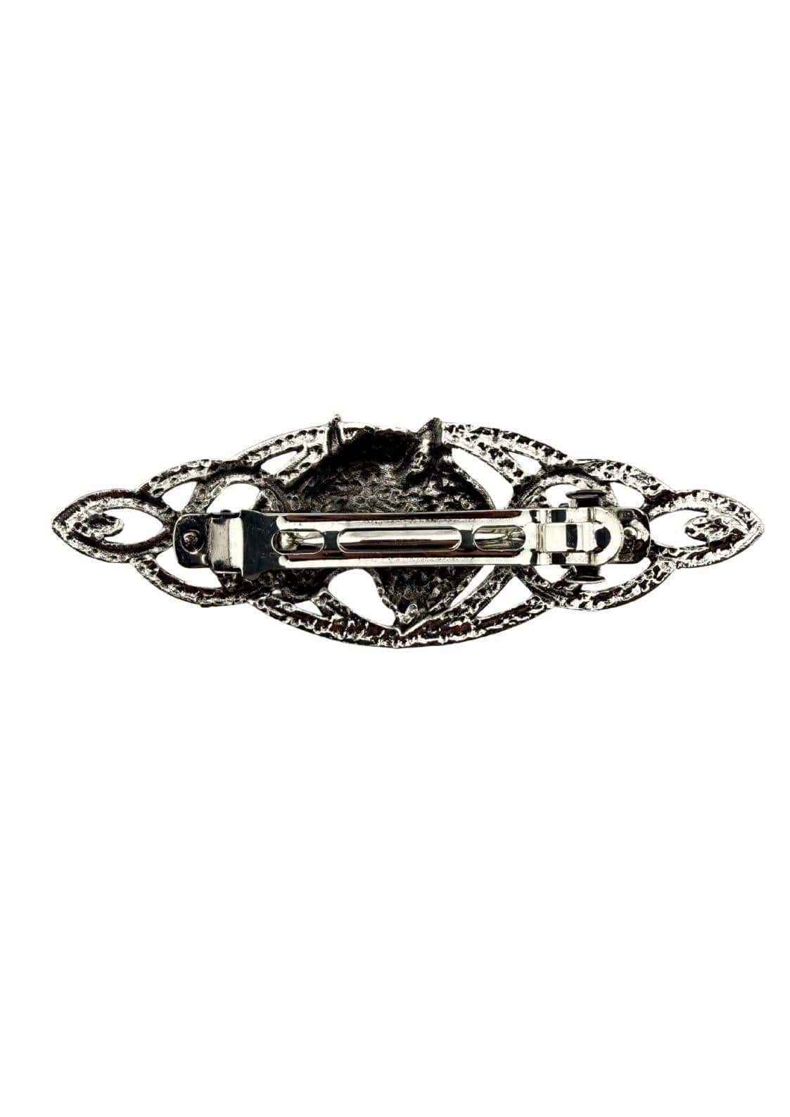 Silberfarbene gothic haarklammer the wolf mit filigranem design und zentralem dunklem verzierungselement
