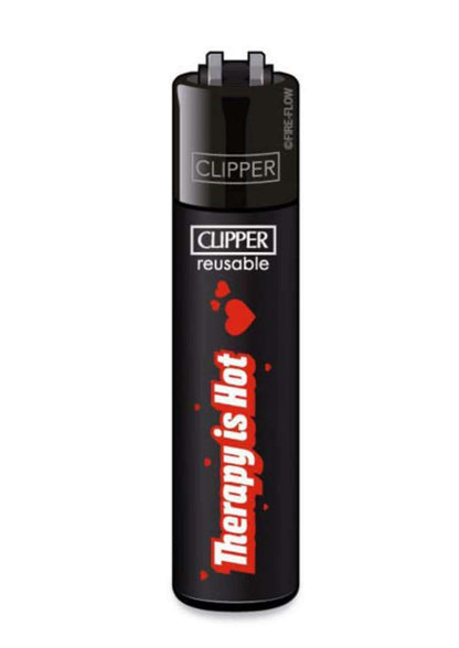 Schwarzes nachfüllbarer clipper feuerzeug mit rotem therapy is hot text und herzmotiven aus austauschbarem feuerstein