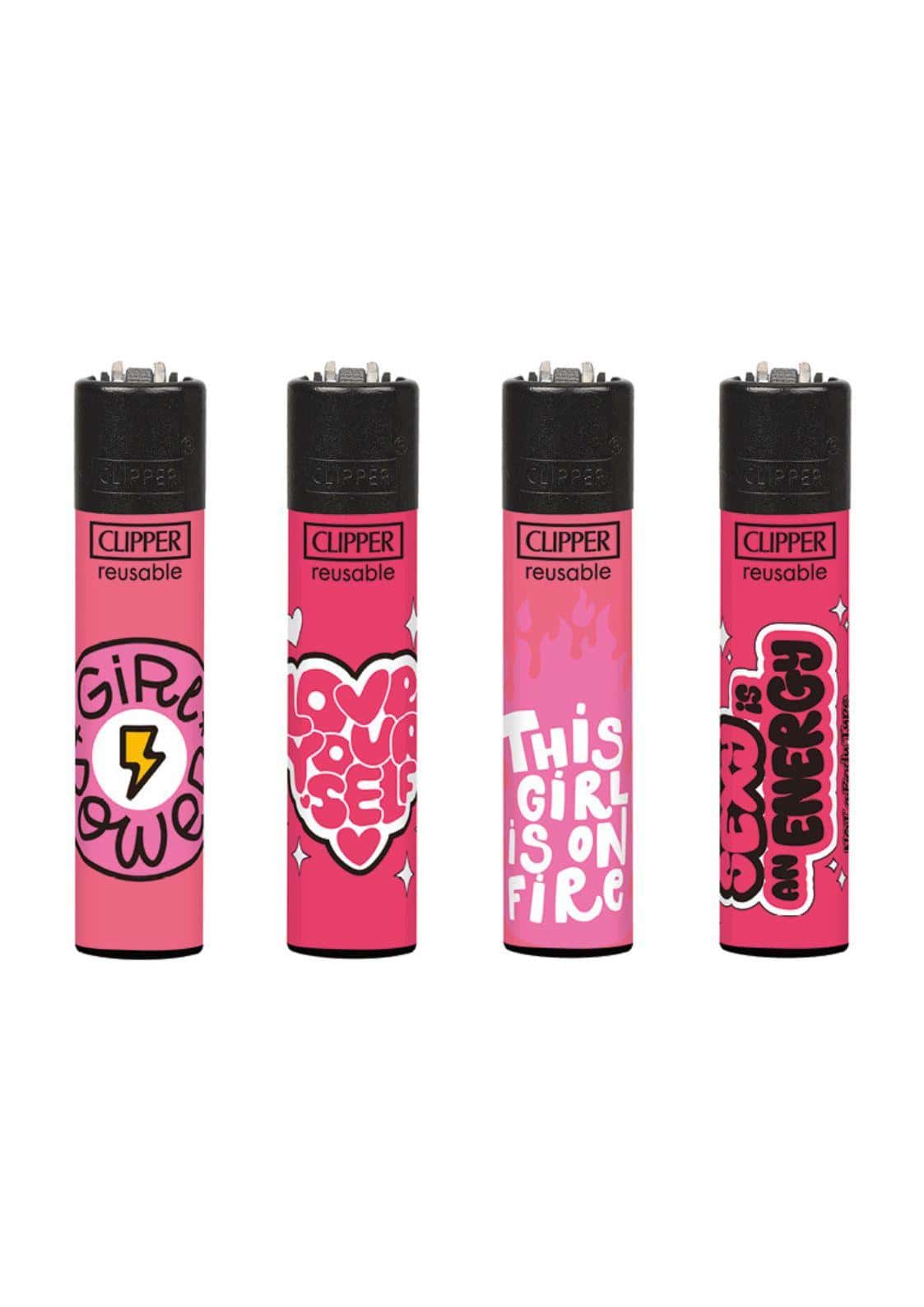 Pink clipper wiederbefüllbare feuerzeuge mit schwarzen kappen und motivierenden designs für gothic horror dark fashion fans