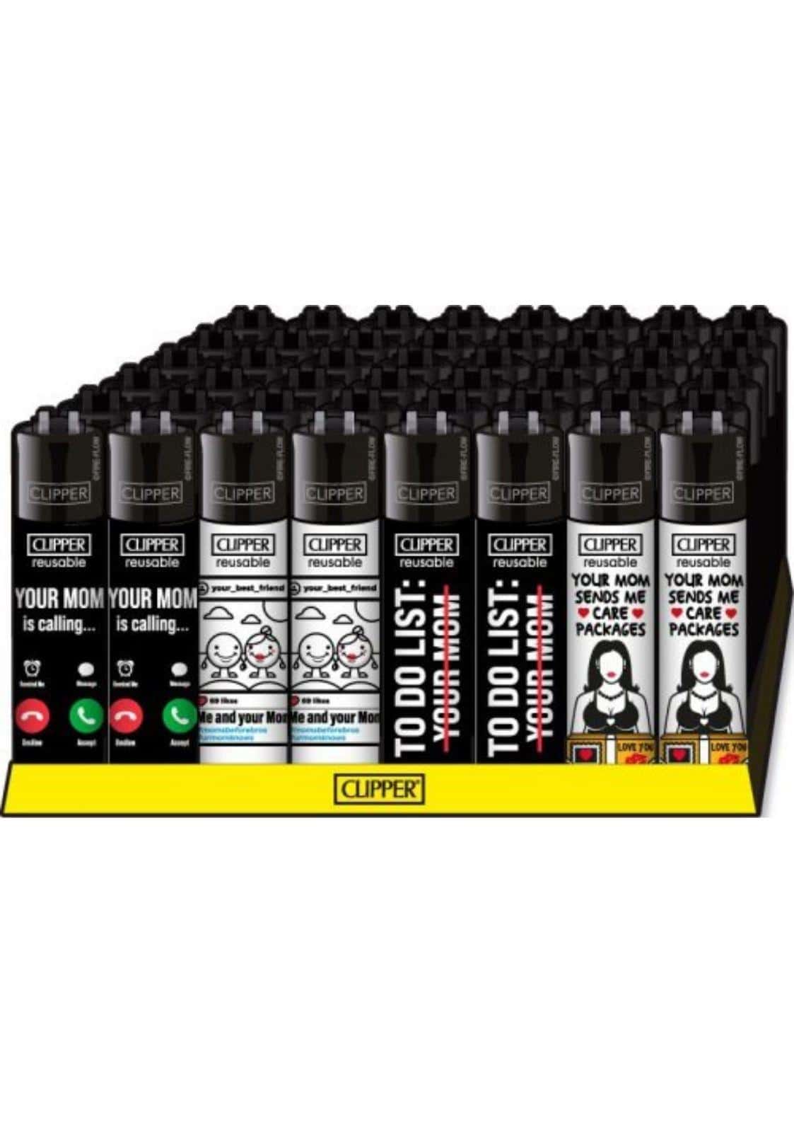 Schwarze und weiße batsquirrel clipper leichter mit comic design und humorvollem to do list your mom motiv, nachfüllbar