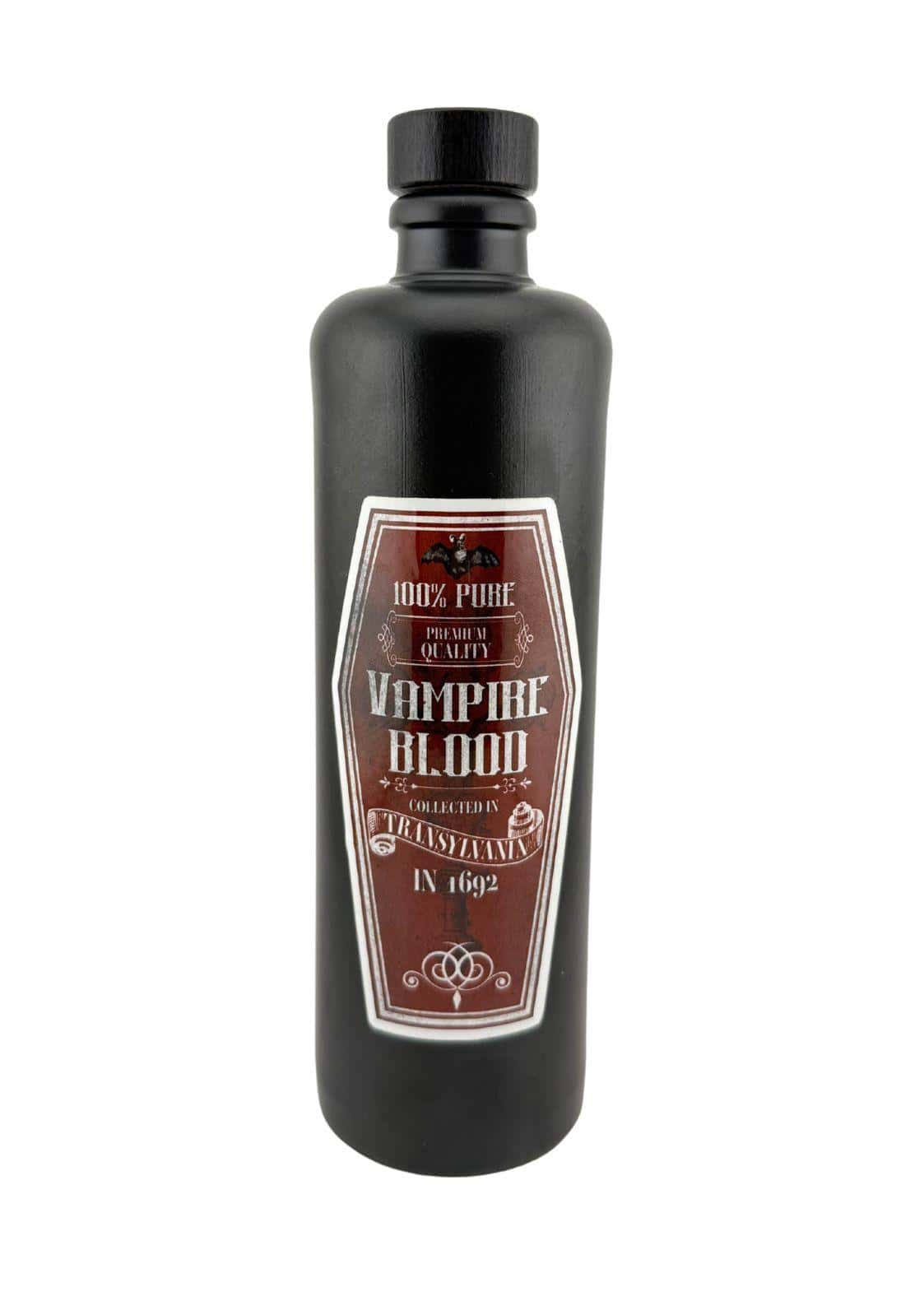 Tonkrug vampire blood klein schwarz 500 ml mit holzgriffkorken schwarze matte flasche mit vintage horror label gothic stil