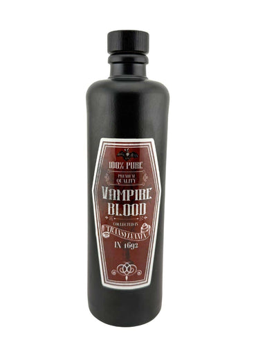 Tonkrug vampire blood klein schwarz 500 ml mit holzgriffkorken schwarze matte flasche mit vintage horror label gothic stil