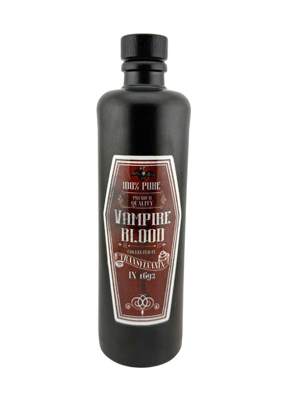 Tonkrug vampire blood klein schwarz 500 ml mit holzgriffkorken schwarze matte flasche mit vintage horror label gothic stil