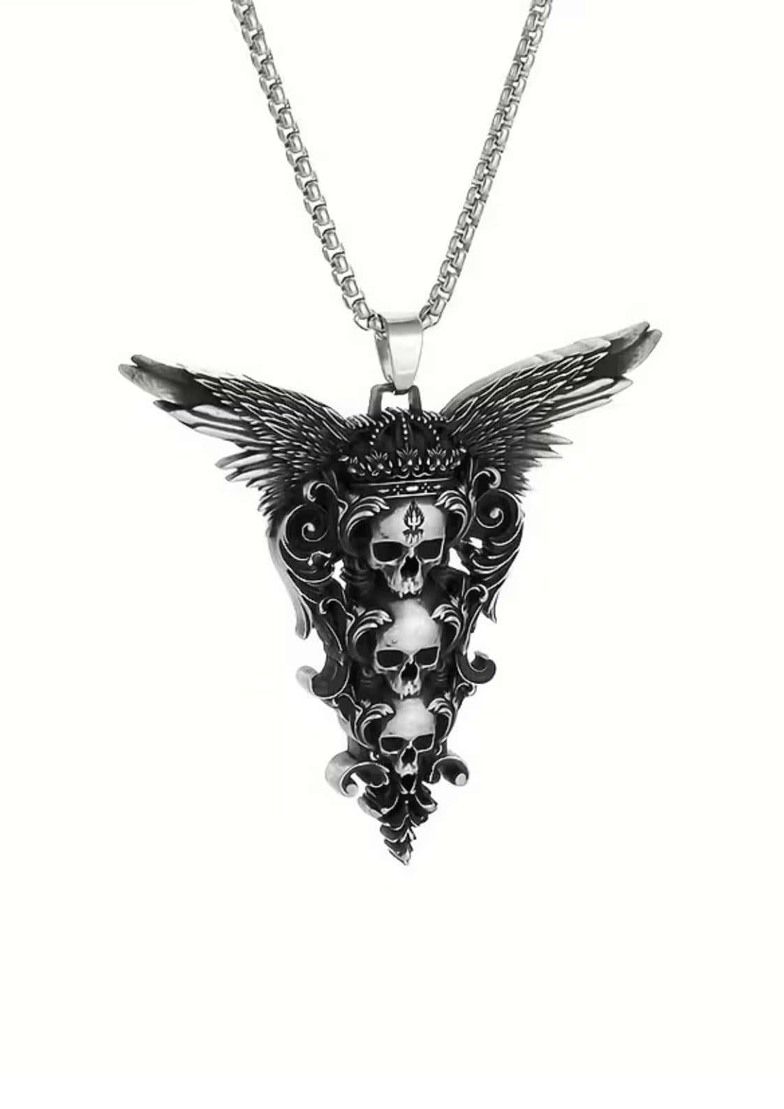 Silberne gothic schmuck edelstahl tree skull halskette mit drei gestapelten schädeln und verzierungen