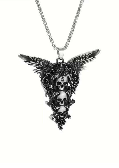 Silberne gothic schmuck edelstahl tree skull halskette mit drei gestapelten schädeln und verzierungen