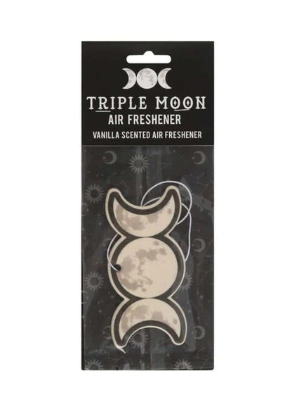 Vanilleduft lufterfrischer triple moon mit cremefarbenem mondphasen design auf schwarzer verpackung