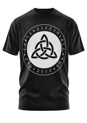 Schwarzes Gothic-Metal-T-Shirt mit Triquetra-Triskel-Design