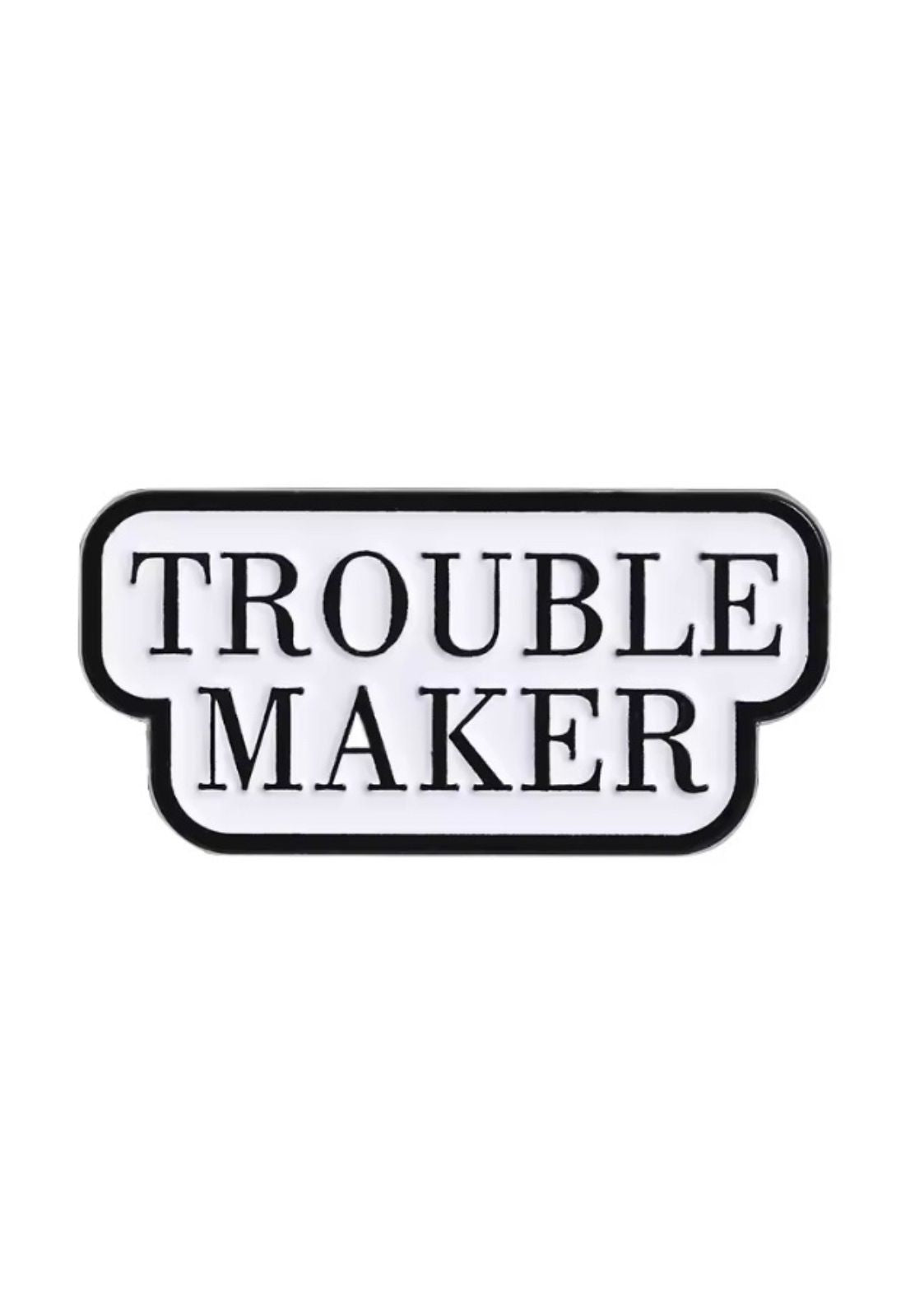 Schwarz-weißes ’Unruhestifter’-Emaille-Anstecker
