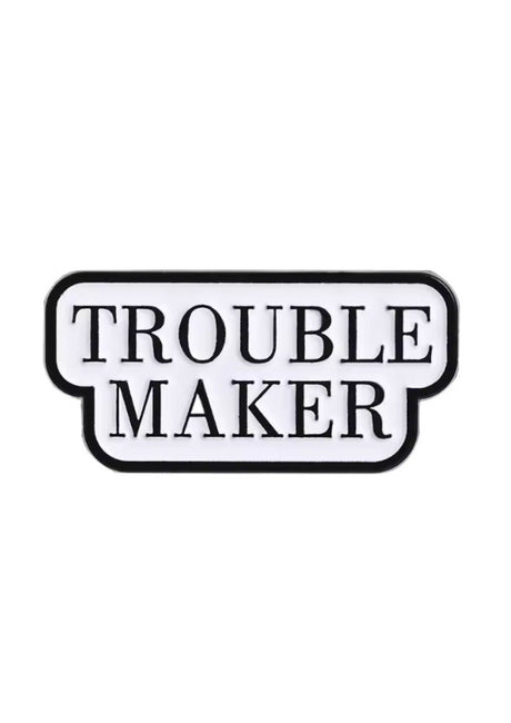 Schwarz-weißes ’Unruhestifter’-Emaille-Anstecker
