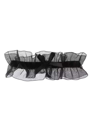 Schwarzes transparentes spitzengürtel mit rüschen und satin schleife für gothic und dark fashion styles
