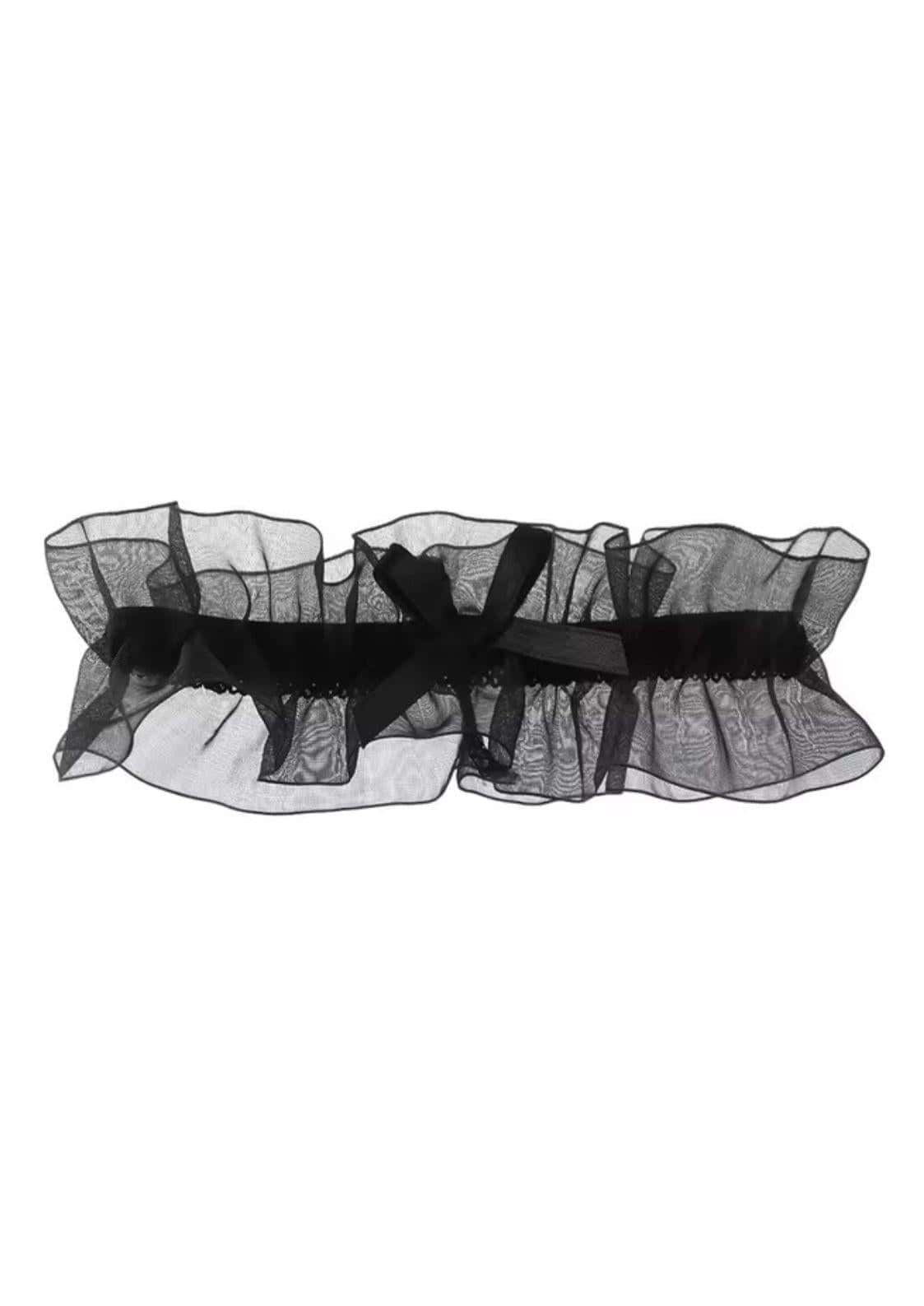 Schwarzes transparentes spitzengürtel mit rüschen und satin schleife für gothic und dark fashion styles