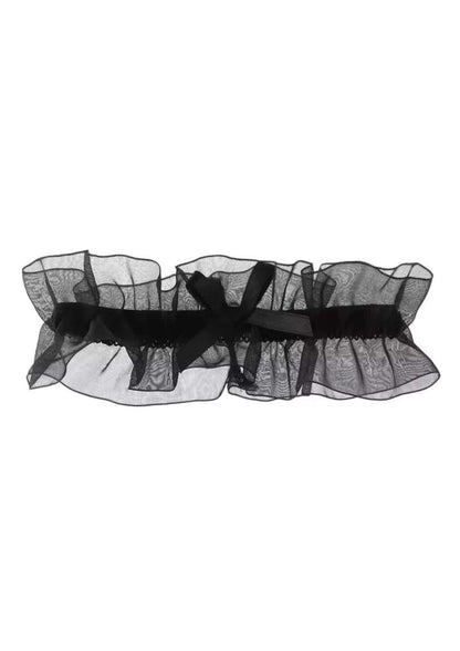 Schwarzes transparentes spitzengürtel mit rüschen und satin schleife für gothic und dark fashion styles