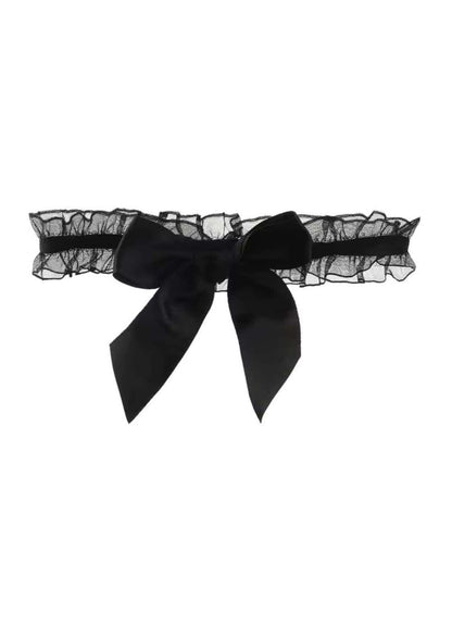 Schwarzes spitzen strumpfband tüll mit satin schleife klein im gothic style für dark fashion und horror looks